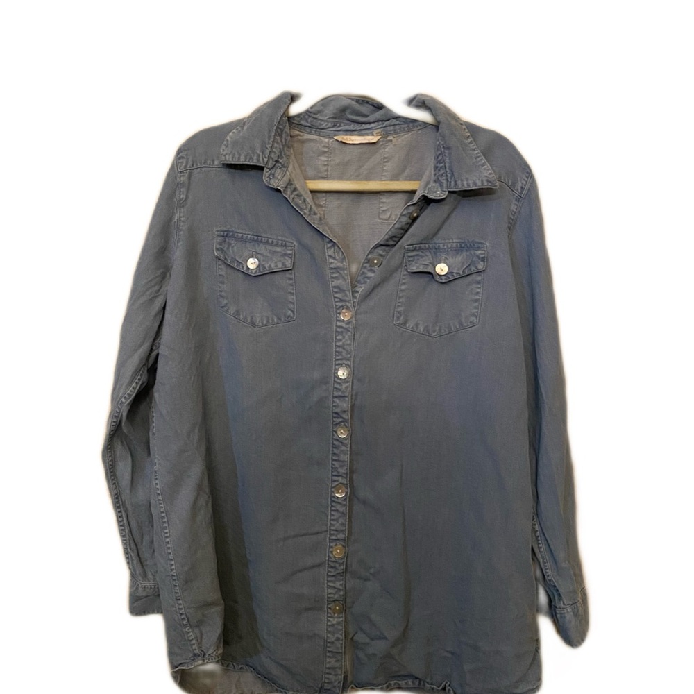 Soft Surrounding Denim Button-Up Shirt - image 1